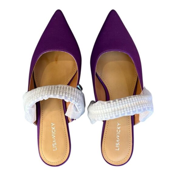 Lisa Vicky Purple Satin Pointy Toe Move Crystal Embellished Flats 7.5 - Picture 2 of 4